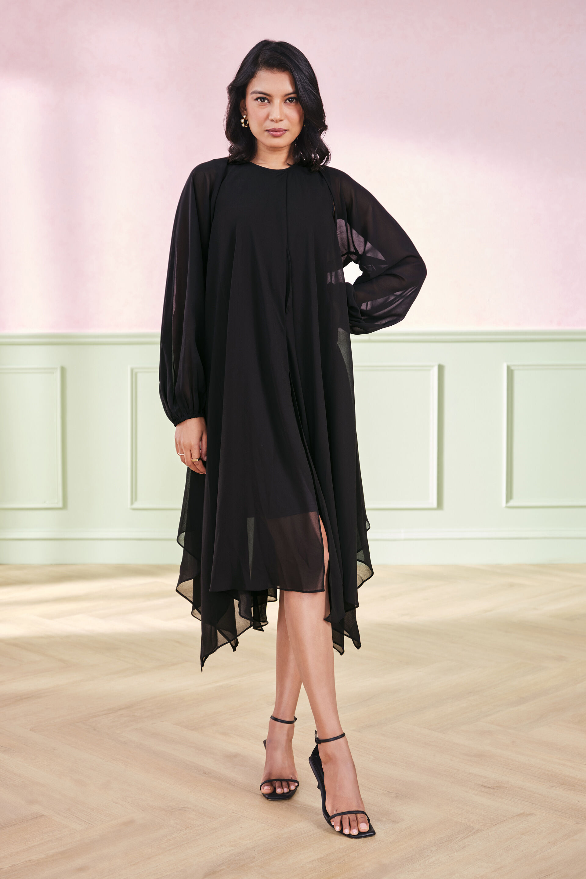 Flamenco Flared Dress, Black, image 5